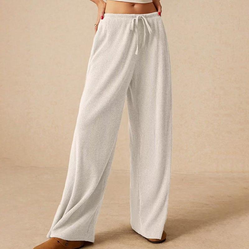Women Comfortable Casual Drapery Bandage High-Waisted Solid Color Loose Fit Wide Leg Pants