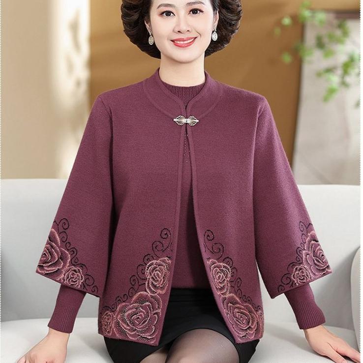 2PCS Knitted Tops Autumn/Winter Women Printed Cardigan Pullover Sweater Two-piece Plus Size Open-front Knitted Cardigan Comfortable Sweater Outfits