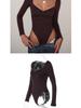 Women's European & American Slimming Low-Cut U-Neck Jumpsuit - Elastic Autumn/Winter Base Layer