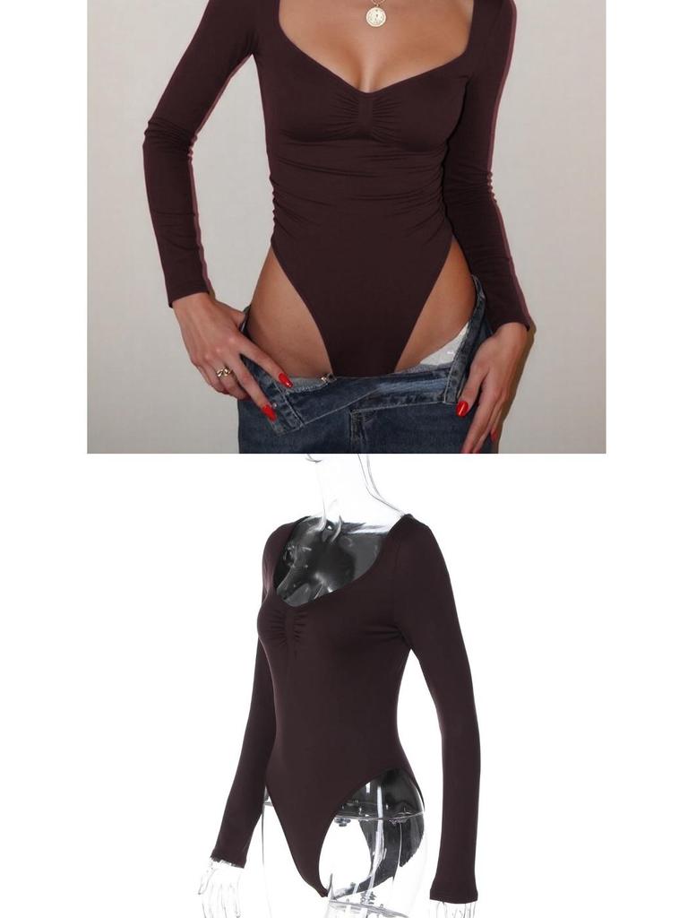 Women's European & American Slimming Low-Cut U-Neck Jumpsuit - Elastic Autumn/Winter Base Layer