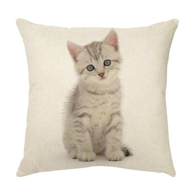 45x45cm Cute Pet Cat Face Decorative Animal Cushion Cover for Sofa Vintage Home Couch Linen Pillows Case