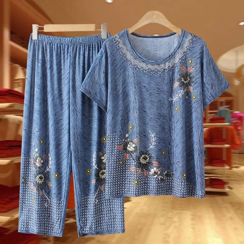 

Женский костюм из 2 предметов, хлопковая футболка и брюки, хлопковый свободный повседневный летний костюм из двух предметов, топ и брюки XXXXXL синий