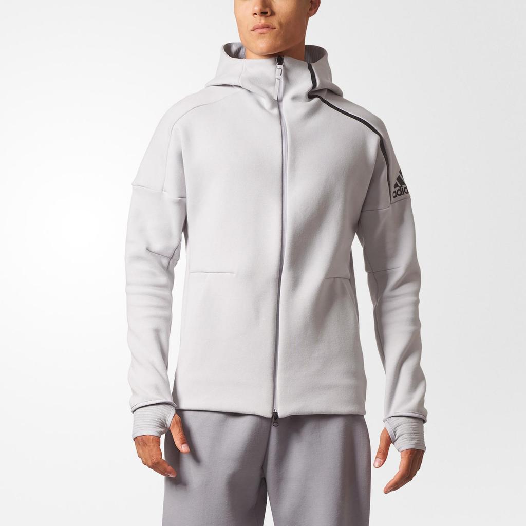 Adidas Logo Print Solid Hooded Jacket Men Outerwear Light-Grey BQ0074