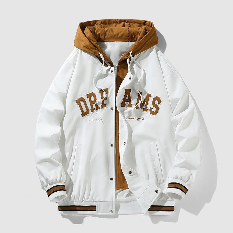 Men's Trendy Korean-Style Hooded Jacket - Loose Fit, Thick, Cotton-Filled, Fake Two-Piece Design for Autumn/Winter.