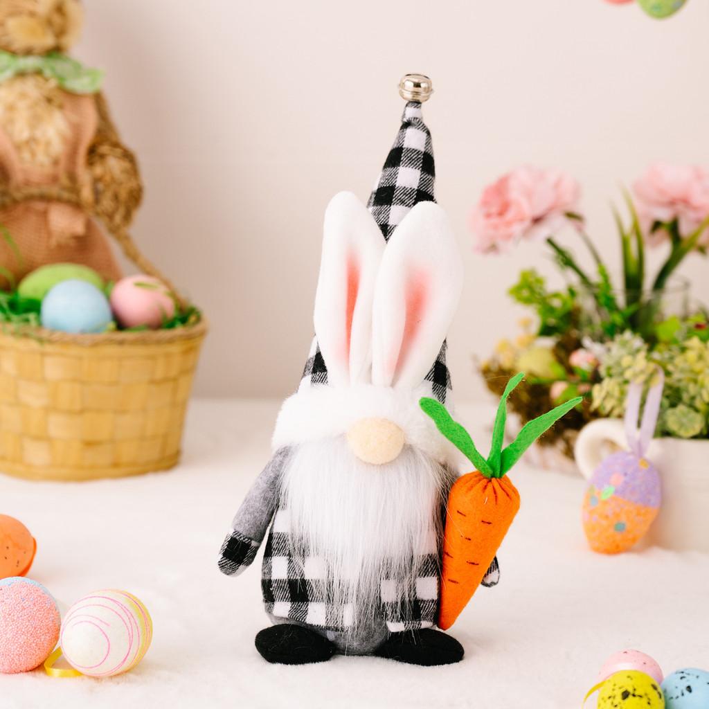 

Playful And Black White Checkered Bunny Ears Doll With Carrot And Flowers For Festive Decorations Easter Easter Bunny Hat Carrot