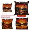 2D Retro Desert Sunset Cactus Throw Pillow Covers** Pattern Cushion Cover Suitable For Sofa Bedroom Car Pillow Cover