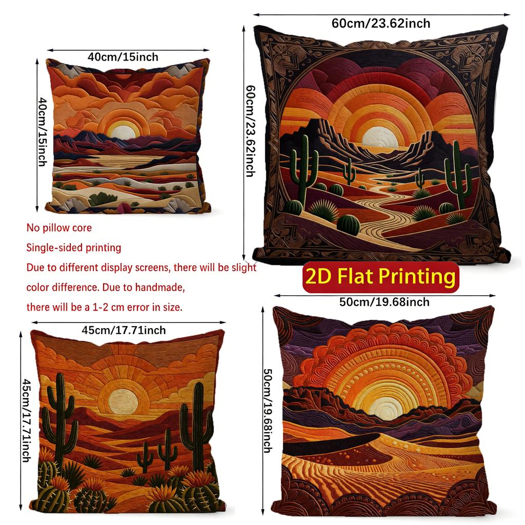 2D Retro Desert Sunset Cactus Throw Pillow Covers** Pattern Cushion Cover Suitable For Sofa Bedroom Car Pillow Cover