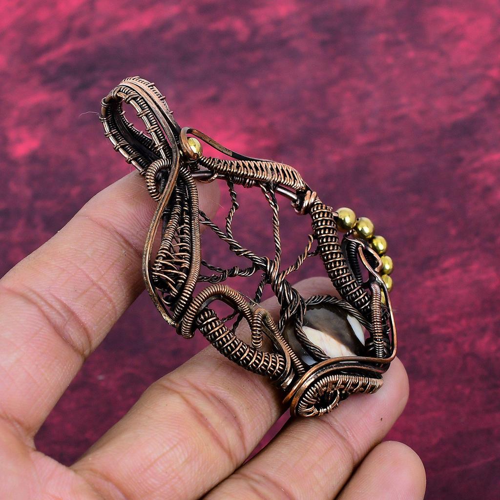 Tree Of Life Peanut Wood Jasper Pendant Gemstone Copper Wire Wrapped Jewelry Handmade Pendant