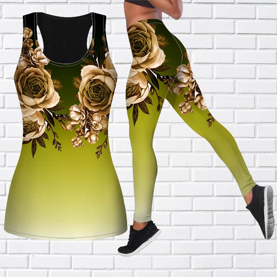 Lila Rosen-Druck-Yoga-Outfit für Damen, modische Workout-Leggings, Fitness, Sport, lässige Yoga-Hose