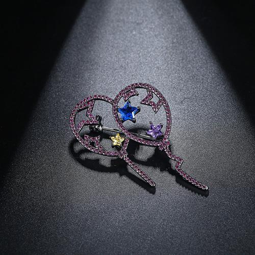 LUOTEEMI Multicolor CZ Hollow Star Double Balloons Pin Brooch for Women and Girls New Christmas Gift