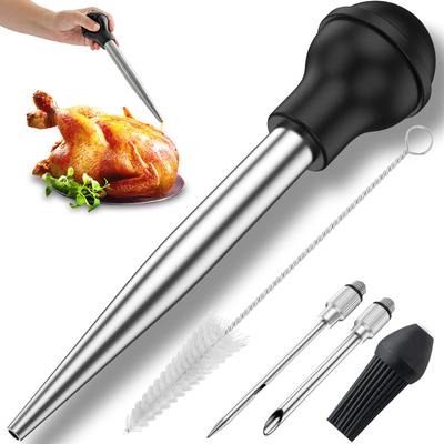 Truthahnbraten-Spritze zum Kochen Edelstahl Truthahnbraten-Spritze mit Pinsel Fleischmarinaden-Injektor BBQ Grill Backen Küchenwerkzeuge