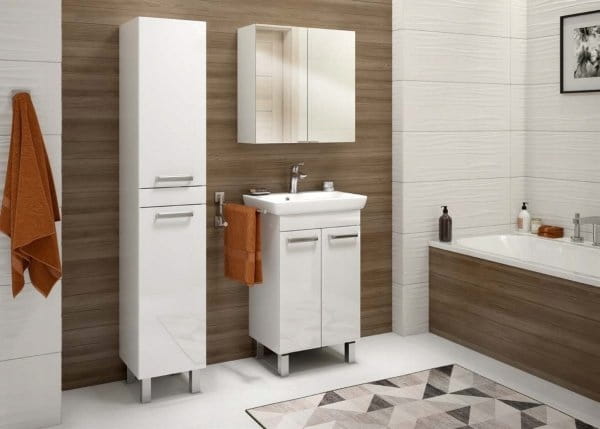 Lacquered standing bathroom cabinet with washbasin 55x80cm, white gloss Capri