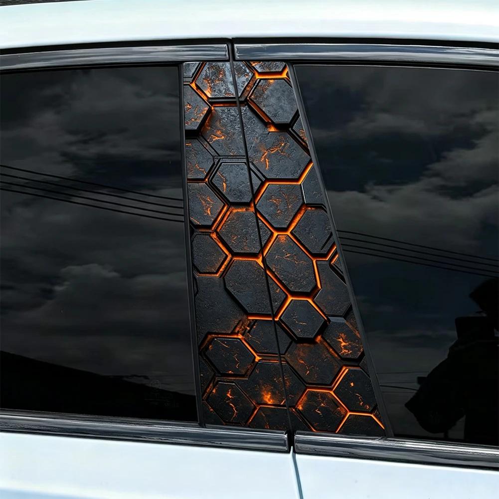 2pcs DIY Honeycomb Image Car Window Pillar Sticker Cool Car Sticker Vinyl Sticker Suitable For Car Door Pillars