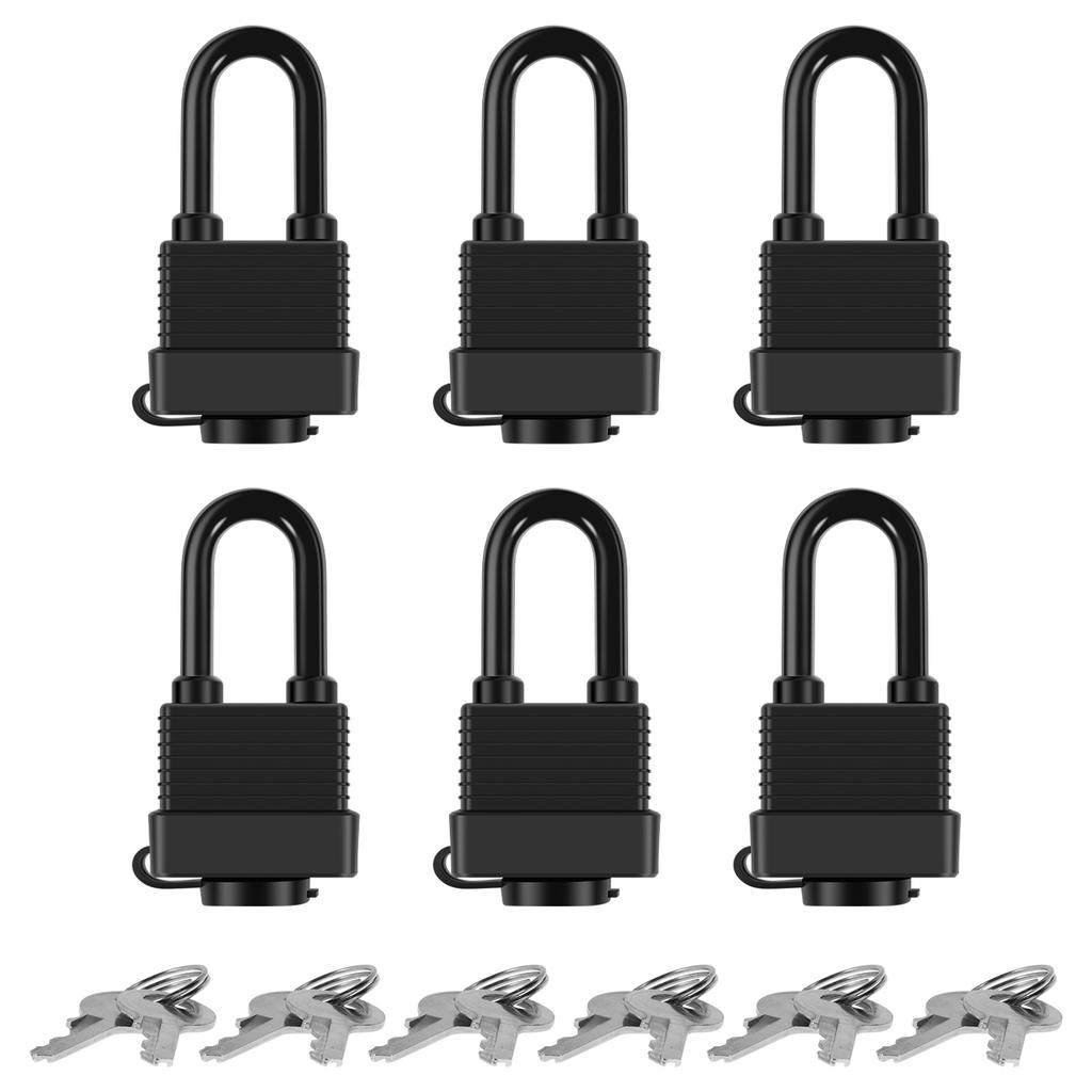 6Pcs Waterproof Padlocks Keyed 1-9/16inch Wide Anti-Theft Laminated Steel Lock Safety Padlock Heavy Duty Outdoor Security Lock