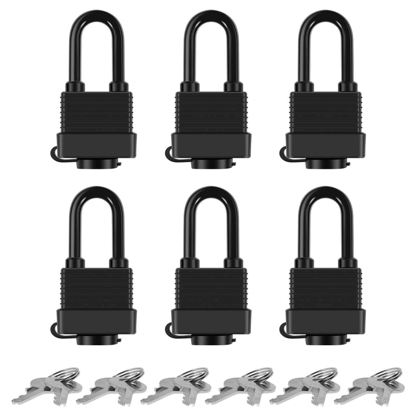 

6Pcs Waterproof Padlocks Keyed 1-9/16inch Wide Anti-Theft Laminated Steel Lock Safety Padlock Heavy Duty Outdoor Security Lock