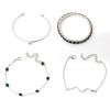 European & American Fashion Green Snake Diamond Bangle Set: Women's 4-Piece High-End Metal Jewelry with Elastic Design.
