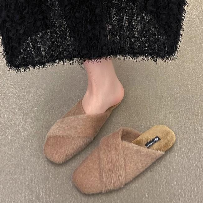 2025 autumn and winter new outer wear gentle fairy wind velvet bag head cotton slippers casual flat half slippers tide