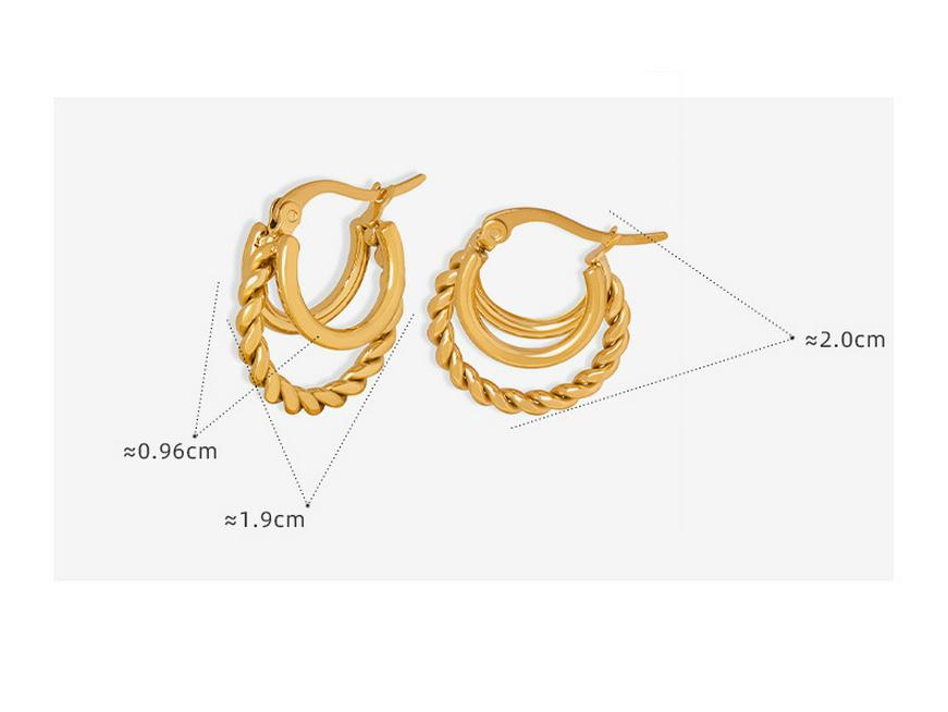 Bohemian Geometric Triple Layer Non-fading Twisted Women's Titanium Steel Earrings