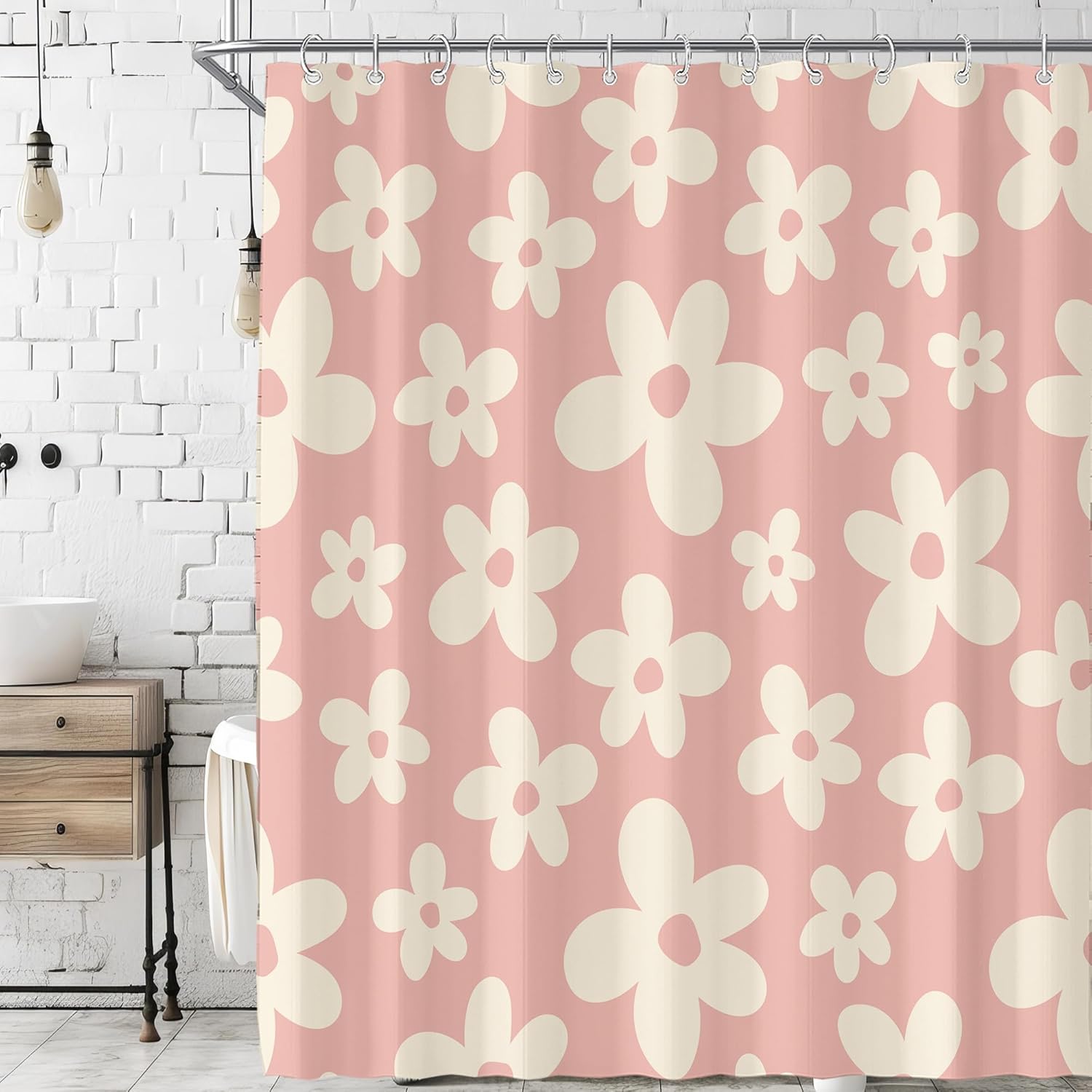 

Pink Flower Shower Curtain Retro Floral Design Bathroom Decor Vintage Style Cute Pattern Bath Accessory Modern Home Decor W60H190(CM)-1 Pcs