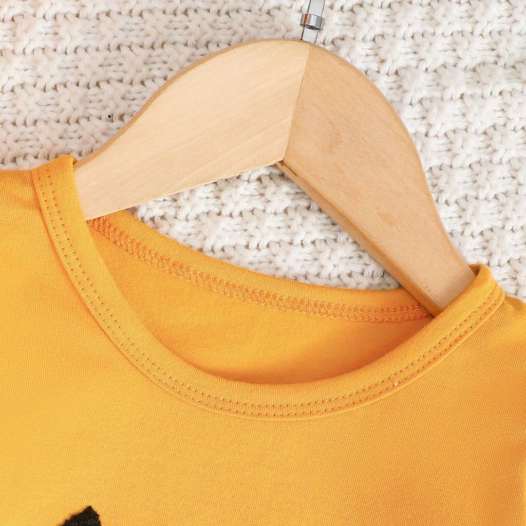 Baby Mädchen Halloween Kürbis Stickerei Pullover Rundhals Langarm Sweatshirt mit Elastischer Taille Schlaghosen Set