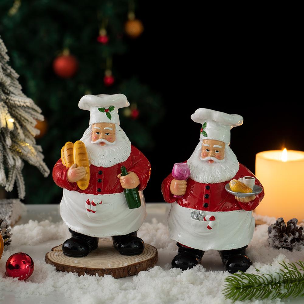 Weihnachtsmann Figur, Klassische Weihnachtsdekoration mit Kochmütze, Zuckerstange, Rot/Weiße Feiertagsdeko für Zuhause, Tischplatte, Kaminsims, Langlebige Harzornament