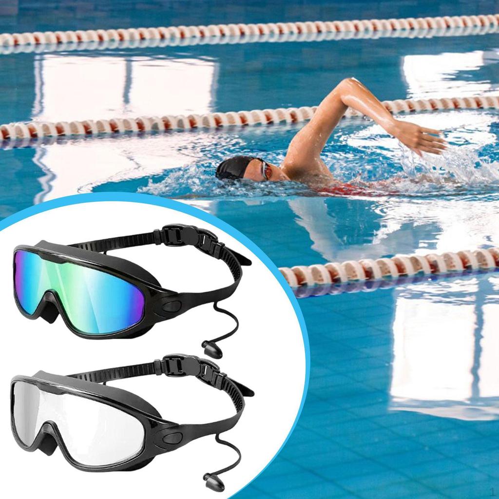 2Pcs Swimming Goggles with Ear Plug 180 Wide Vision Adults Swim Glasses for Swimmer