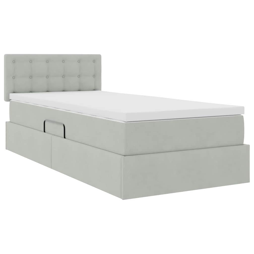 Storage Bed with Mattress Light Grey 100 x 200 cm Velvet