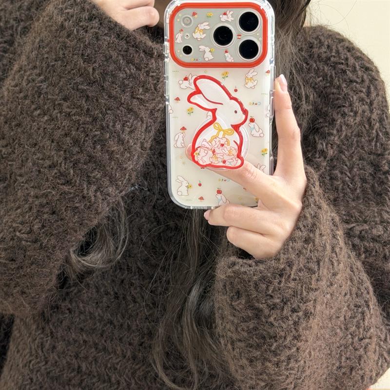 Pastoral Mushroom & Apple Rabbit iPhone Case for iPhone 17/16 Pro Max/15 Pro - Girlish Heart Design