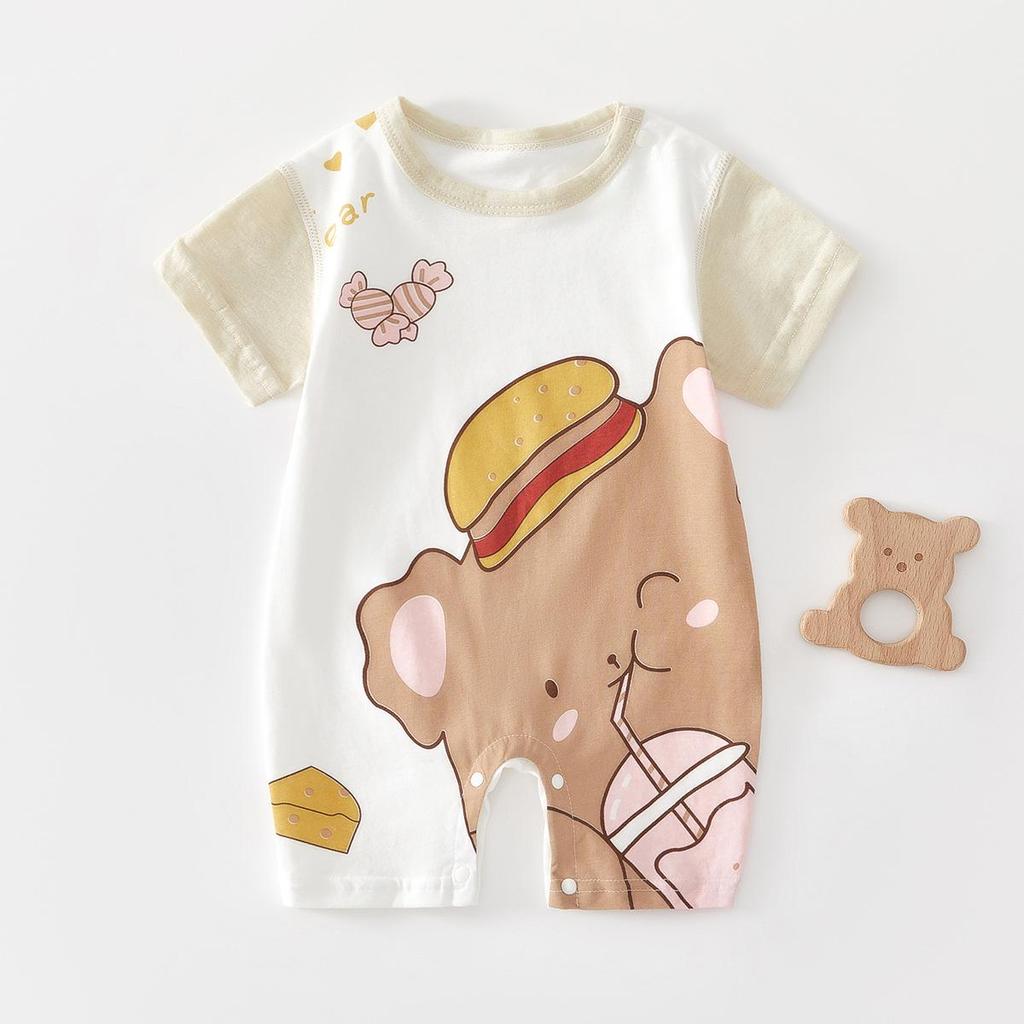 Unisex Newborn Pure Cotton Short-Sleeve Romper - Boneless One-Piece Crawling Outfit for Babies