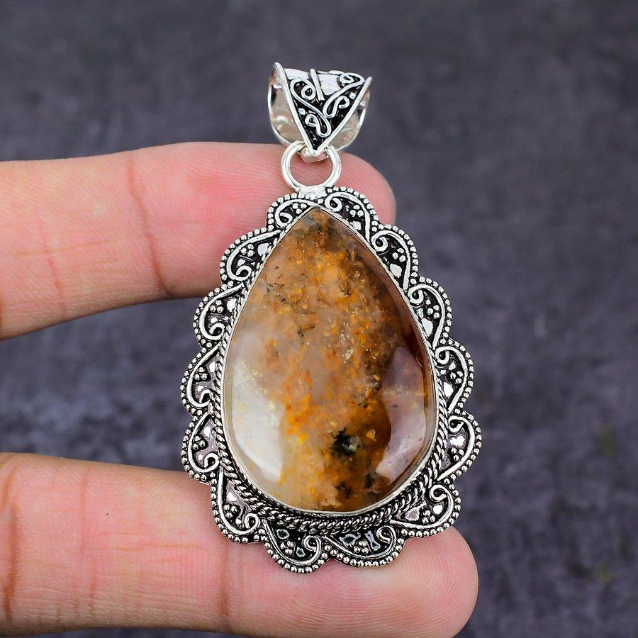 Natural Strawberry Quartz Gemstone 925 Sterling Silver Gift Pendant 2.48" f9h42