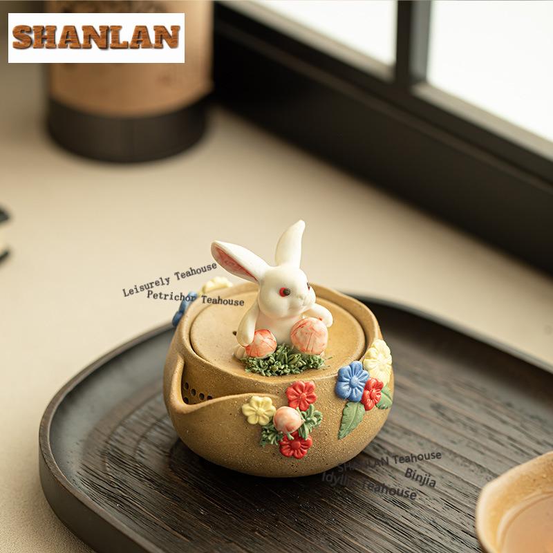 120ml Coarse Pottery Firewood-fired porcelain Rabbit Teapot Traditional Tea Infuser Pot Tea Maker Kettle with Strainer Tea Craft