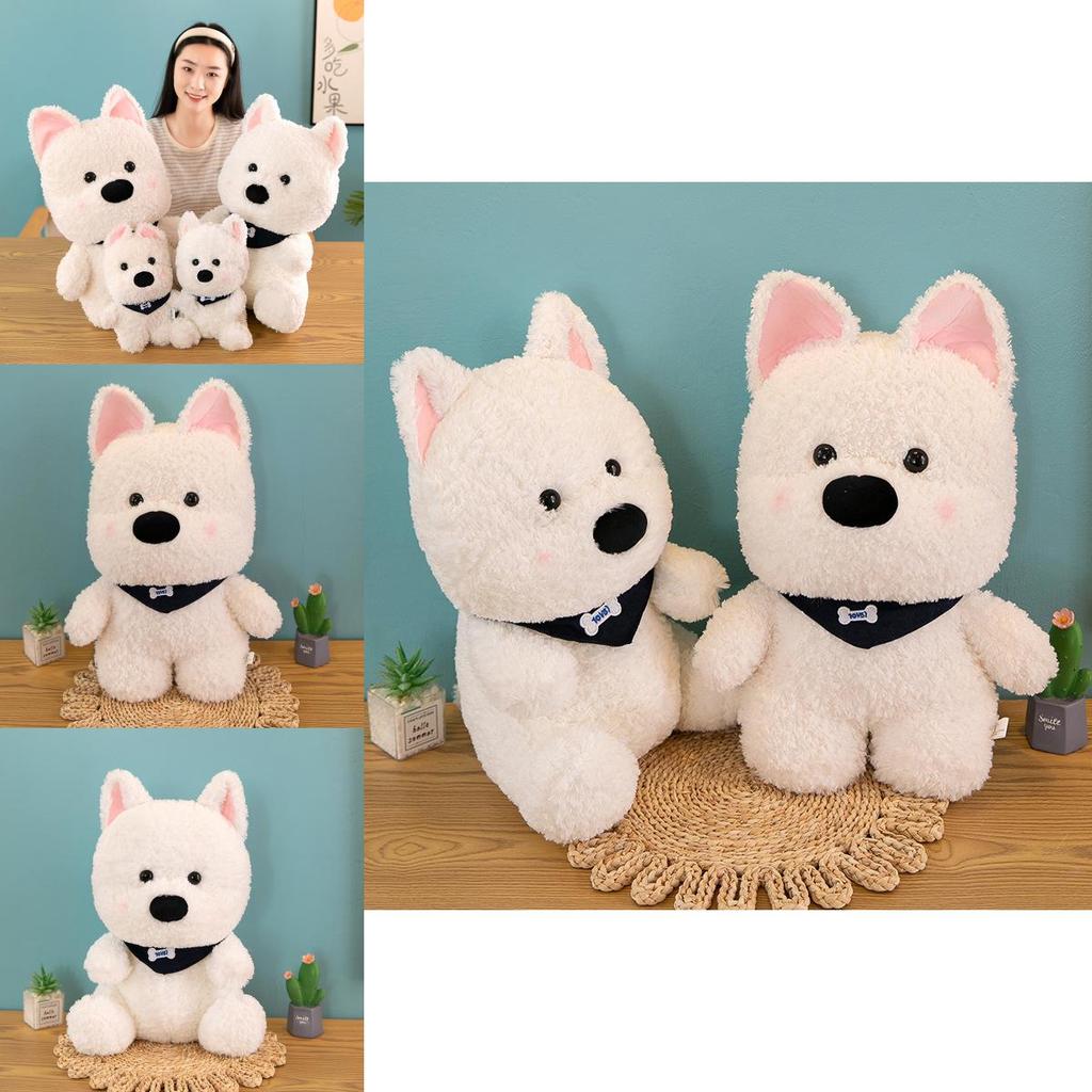 Adorable Scarf White Dog Plush Toy Soft Stuffed Animal For Gifts And Events