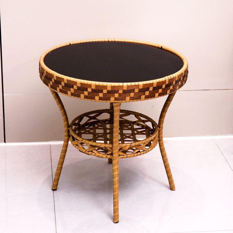 Rattan Woven Tempered Glass Coffee Table for Small Spaces - Handmade, Simple Design for Outdoor Balcony