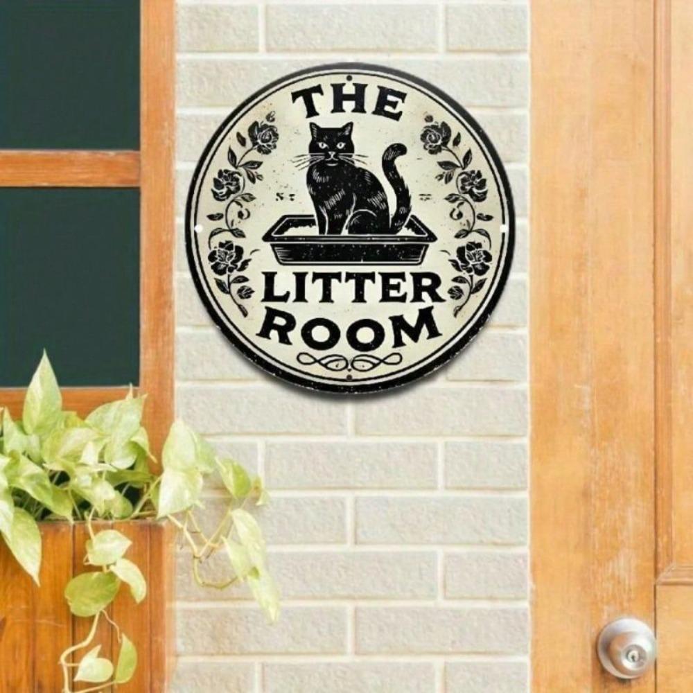 Vintage Round Cat Wall Sign 8 Inch Aluminum Decor for Bathroom Pet Home Decoration