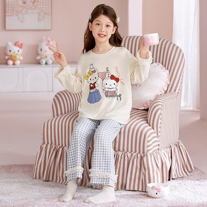 Girls Long Sleeve Cotton Pajama Set Cartoon Print Home Sleepwear Ages 8 Fall Comfortable Kids Loungewear