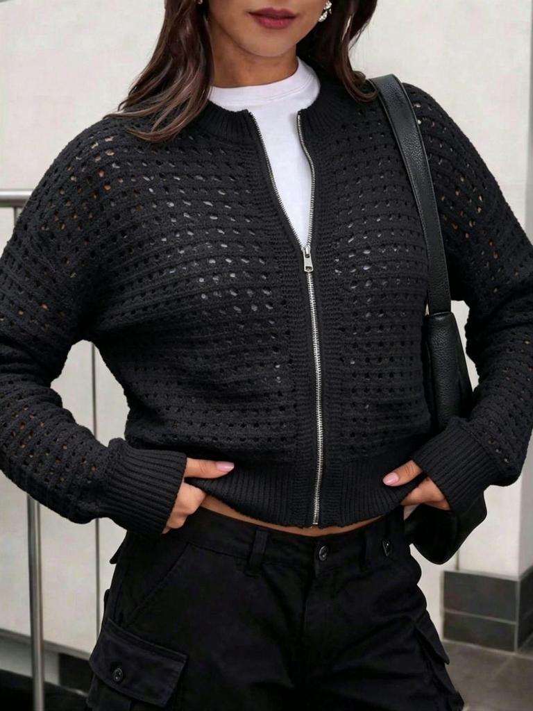 Women's Summer Slimming Zipper Sweater - Hollow Out Mesh Jacket for Versatile Commutes
