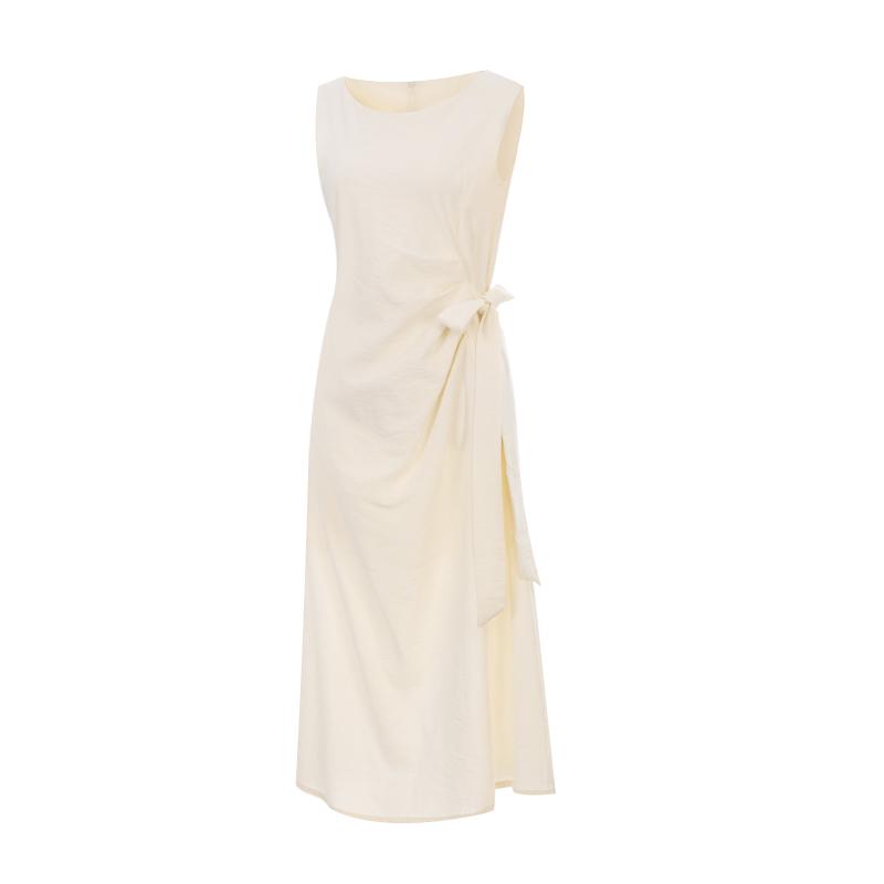 TVIEW Diagonal Ribbon Shirred Sleeveless Dress_V6B-Cop003