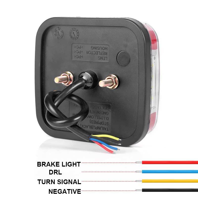 3 in 1 Square 4 Inch Led Tail Light Rear Brake Turn Signal Light License Plate Lamp for 12V 24V Truck Trailer Van Bus Pickup 4x4