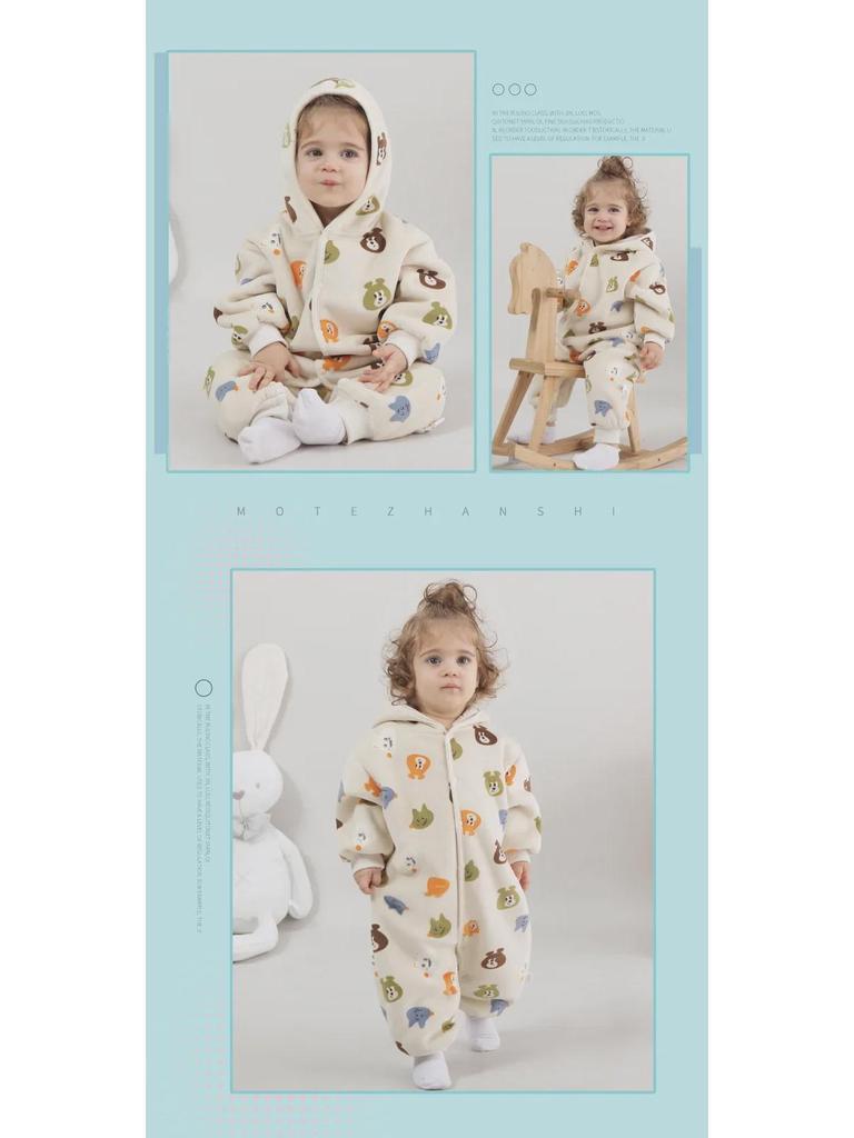 New Spring/Autumn Baby Jumpsuits: 3D Hooded Rompers for Boys & Girls, Perfect for Outings and Crawling.