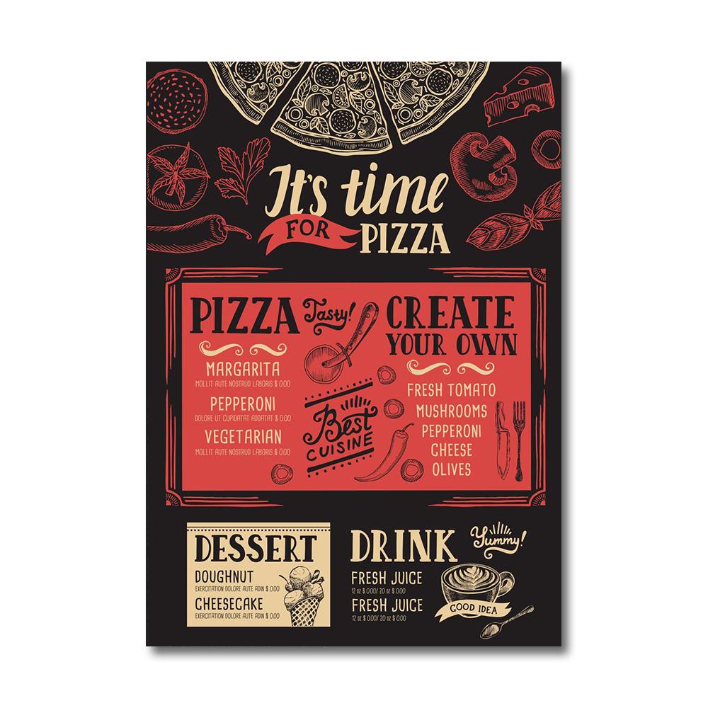 Vintage Pizza Menu Brochure for Food and Drink Cafe Canvas Painting Wall Art Italian Food Posters Restaurant Wall Decoration