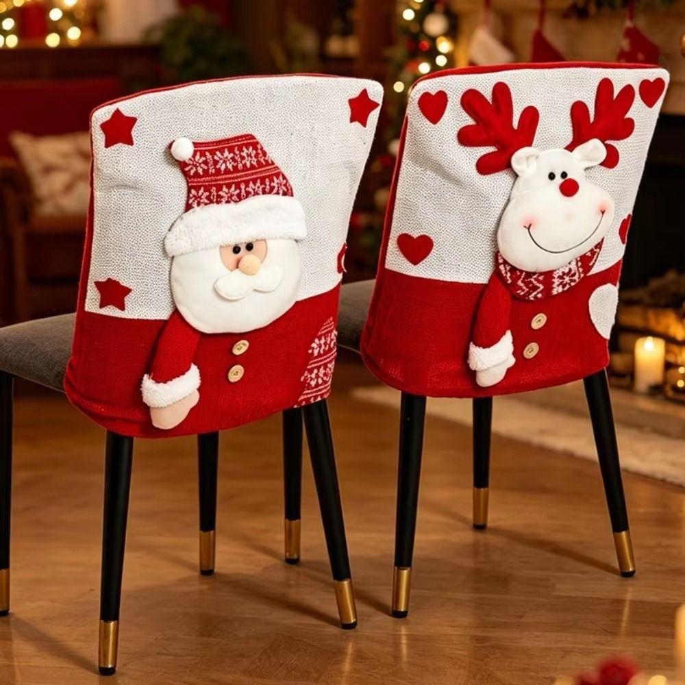 Reindeer Christmas Chair Covers Snowman Santa Claus Chair Back Cover Plush Stool Covers New Year