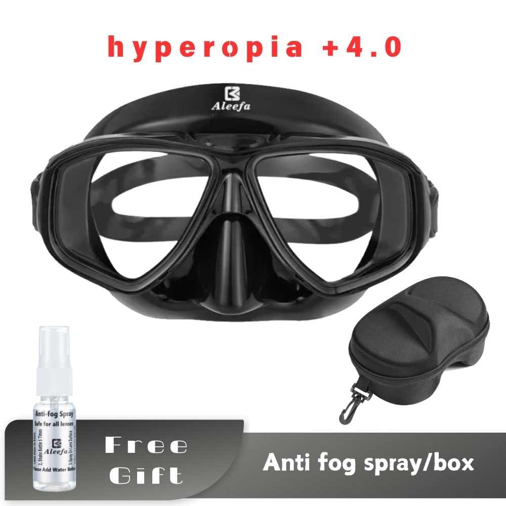 Hyperopie-Tauchmaske mit gehärteten Gläsern. Antibeschlagspray, Weitsicht-Taucherbrille, Schwimmbrille mit Nasenschutz