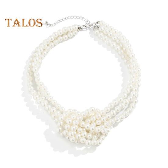 Women Necklace Smooth Multi-layered Faux Pearl Adjustable Length Stainless Alloy Neck Decoration Jewelry Birthday Gift Party Prom Choker Necklace