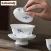Gaiwan de orquídea mariposa pura pintada a mano de 160 ml, hecha a mano, tres talentos, sopera, tetera, cuenco con tapa, artículos de té artesanales para el tiempo libre.