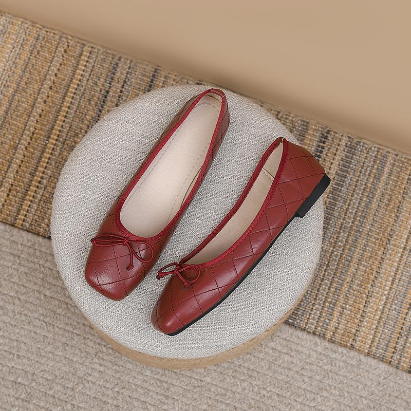 Women's Square Toe Single Shoes Elegant Luxury Bow Knot Casual Flats Lightweight Comfortable Soft Sole Mary Jane Shoes