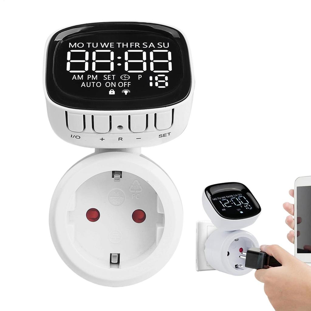 360 Degrees Rotating Screen Timer Socket AC230V 16A 3680W Digital Timer 10 Programmable Switches Program Digital Timer