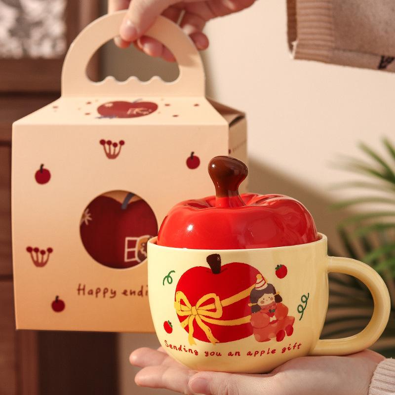 Give Girlfriends Birthday Gifts, Girls High-value Apple Mugs, Retro Ceramic Cups with Lids, Christmas Souvenirs