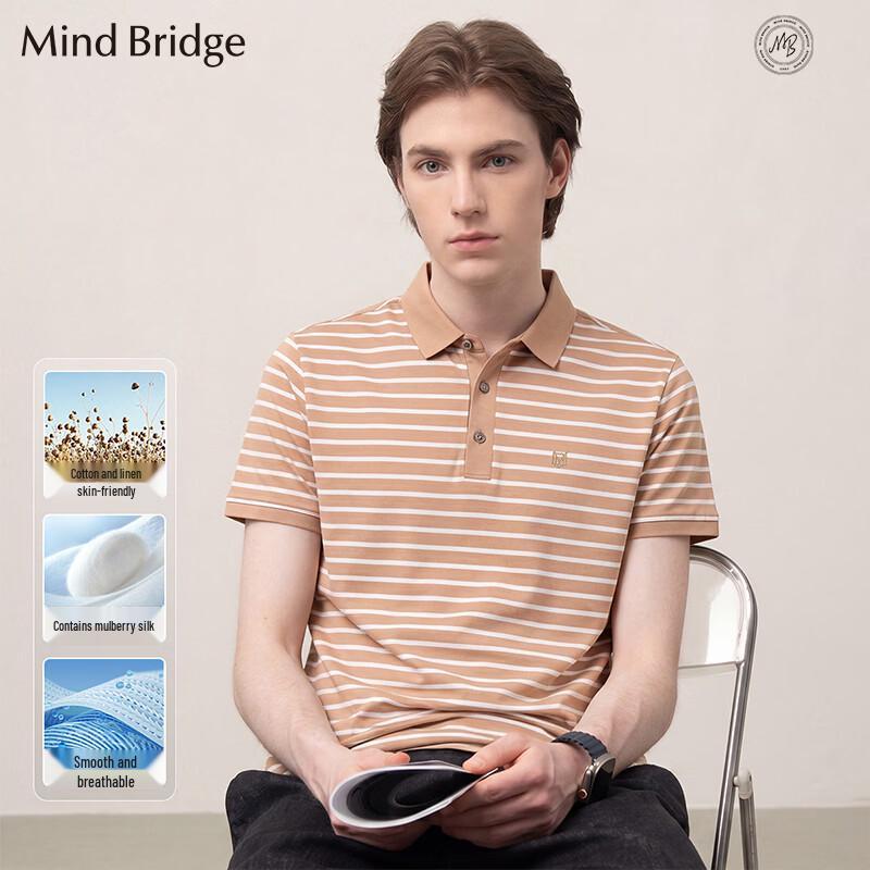 Mind Bridge Men s Striped Silk Blend Polo Shirt M