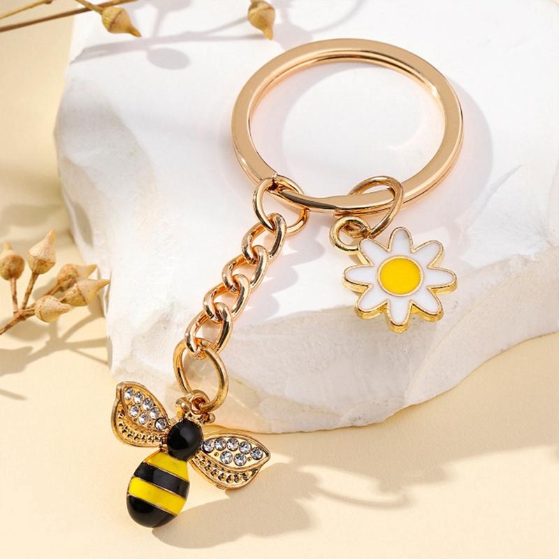 Cute Keychain Bee Honeycomb Heart Flower Key Ring Garden Key Chains Souvenir Gifts For Women Men Handbag Accessorie Jewelry
