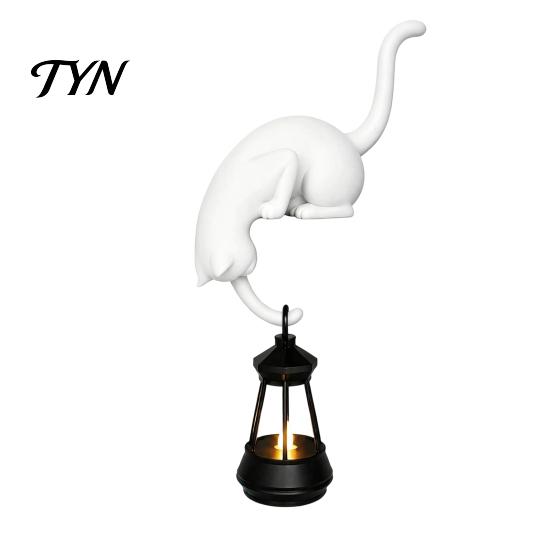 Vintage Style Animal Figurine 3D Printed Hanging Cat with Lantern Shelf Decor, Cute Peeking Table Healing Pet Statue Edge Statue, Hook Key Holder for